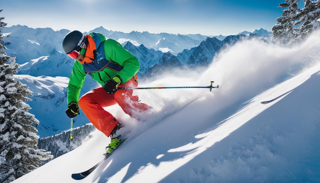 Narty all-mountain na tle górskiego krajobrazu